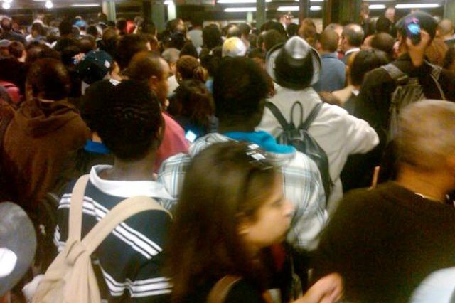 "Cray cray. This is Columbus circle right now. No trains past 59th st going uptown due to water mane break!" hanniye on Twitter